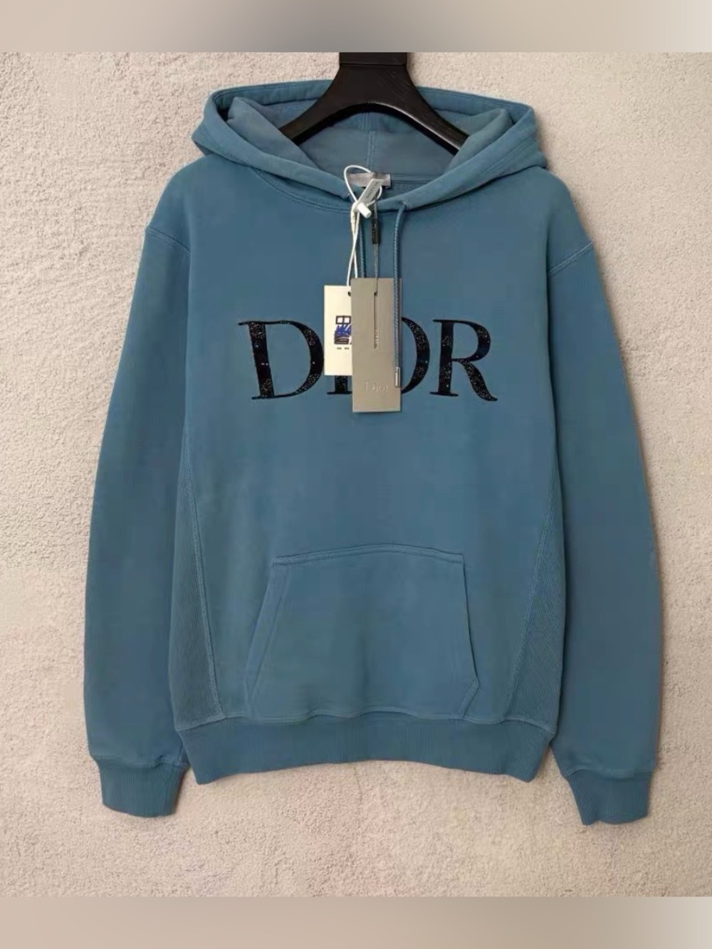 Dior Teal Blue Logo Pullover Hoodie